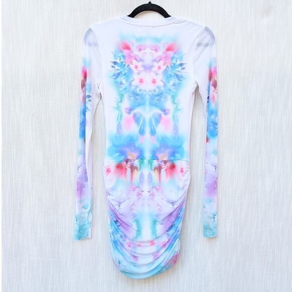 Anthropologie AFRM Mirza Ruched Mesh Long Sleeve Mini Dress, size S - Picture 4 of 9